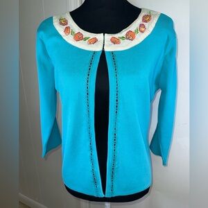 VINTAGE NWT Joseph A. Embroidered Turquoise Sweater